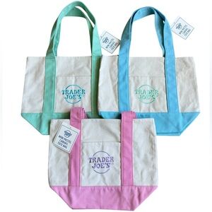 Trader Joe's Mini Pastel Canvas Tote Bag Set Of 3 Limited Edition NWT